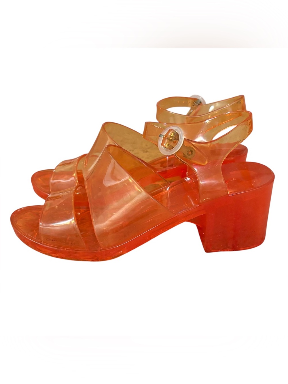 American Apparel Amber Orange Classic Jelly Clear Block Heel Sandal Strap Sz 6